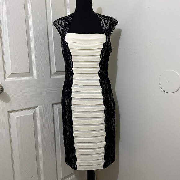 Cache Dresses & Skirts - Cache NWT Vintage Black Lace and Cream Ruffled Pencil Midi Dress Size 10